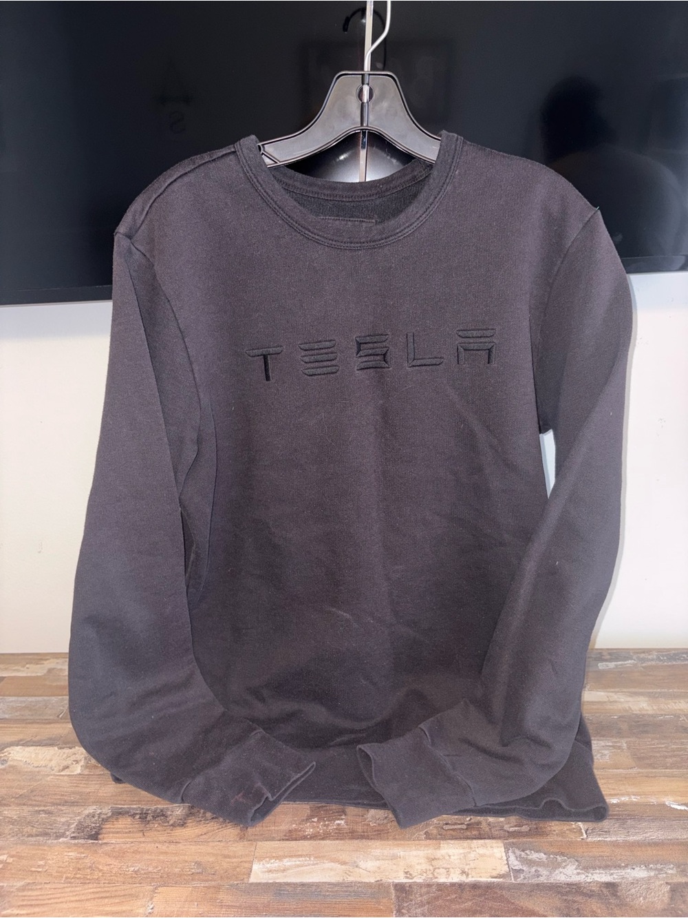 Tesla Black Embossed Logo Crewneck Sweater